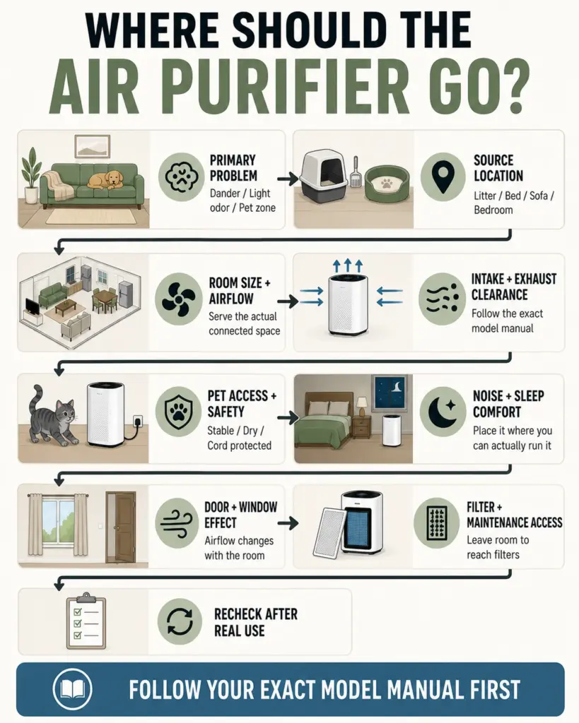 Air purifier placement decision guide for apartments with pets