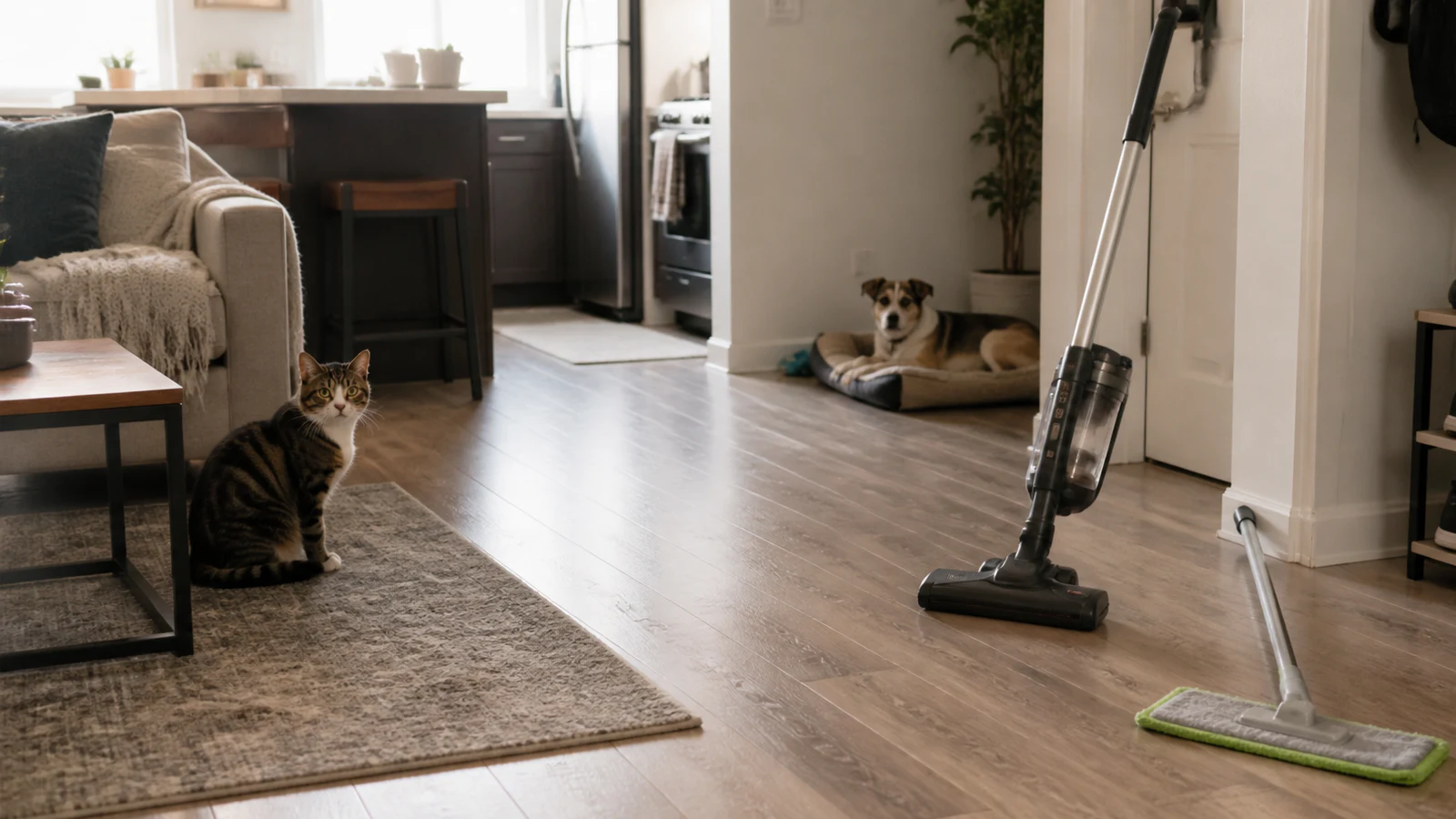 Apartment floor cleaning routine with pets