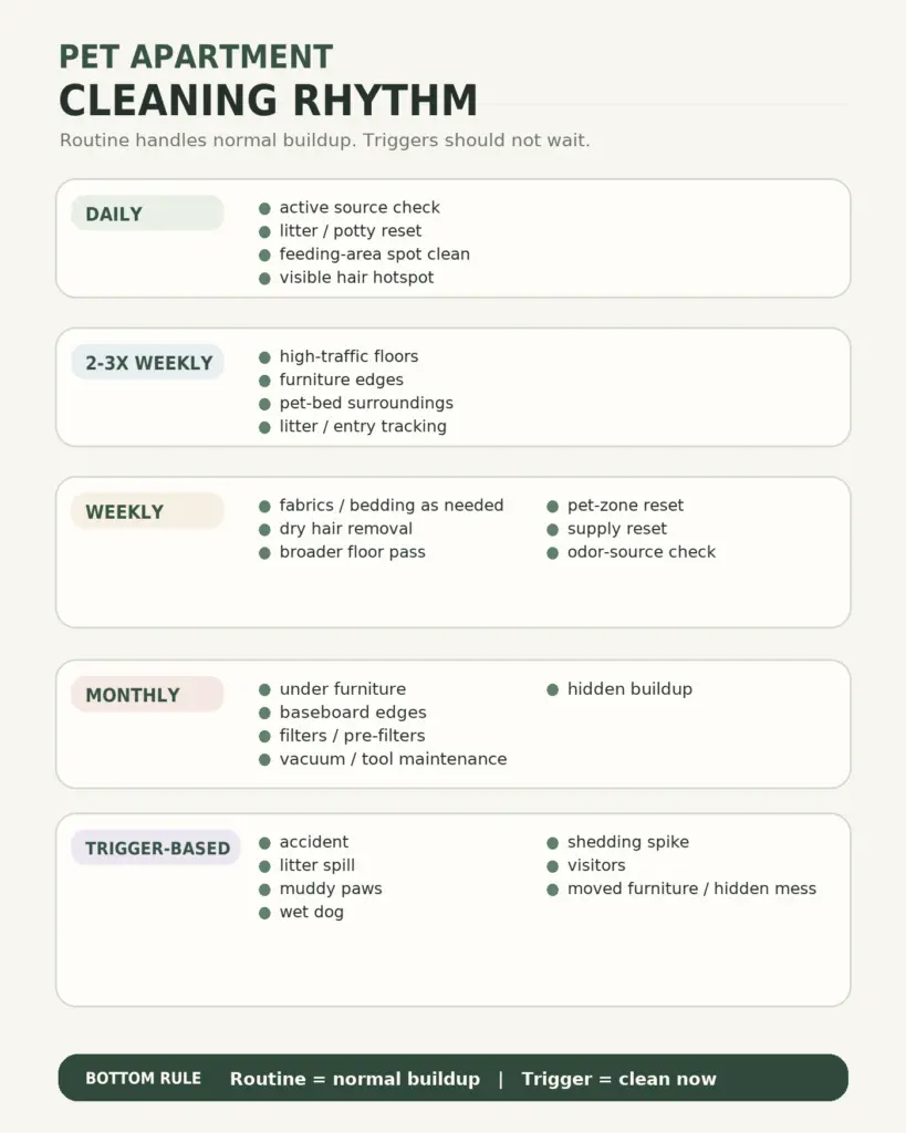 Weekly cleaning schedule for apartments with pets by cleaning frequency