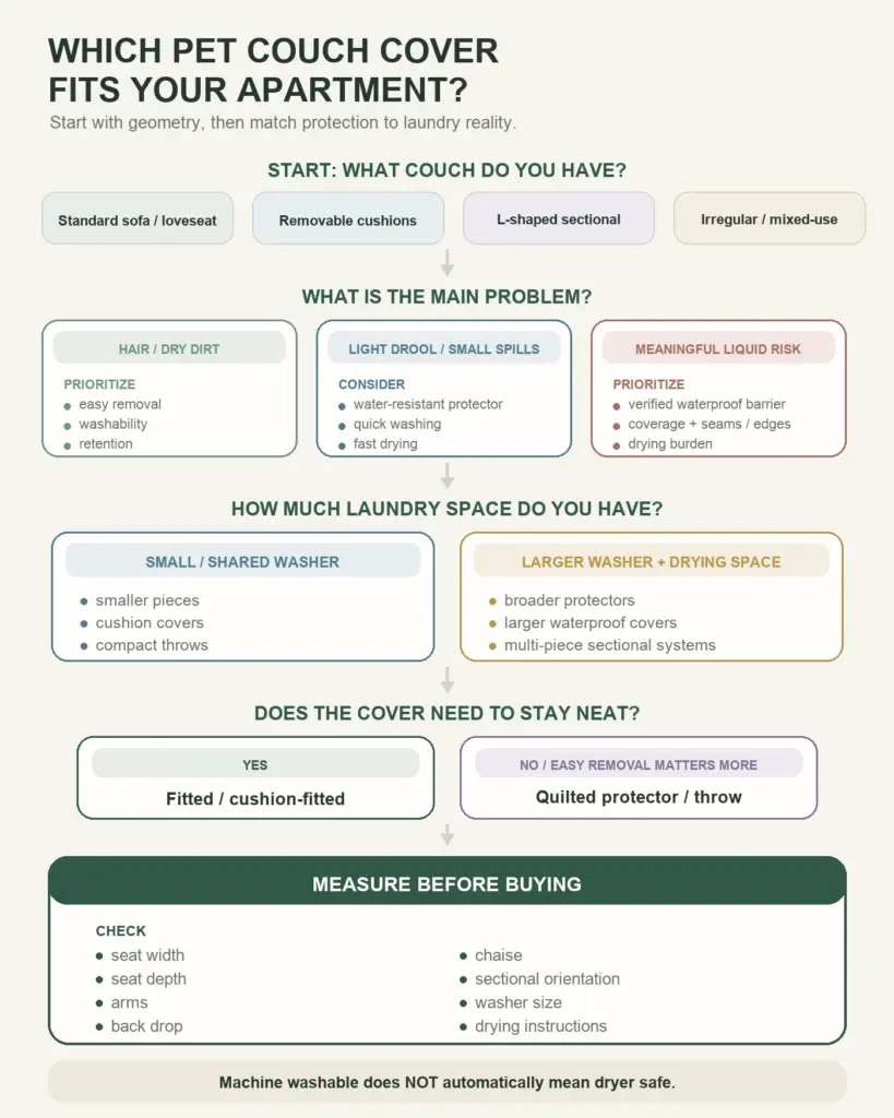 Decision guide for choosing a pet couch cover for an apartment
