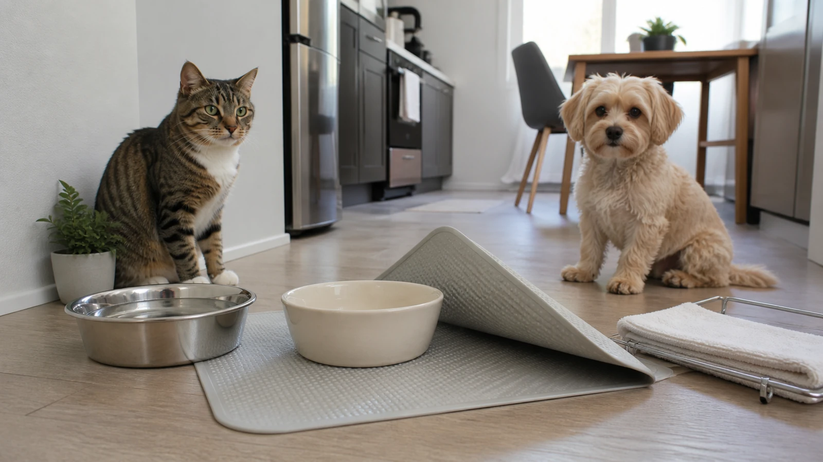 How to clean pet bowls and feeding mats in an apartment