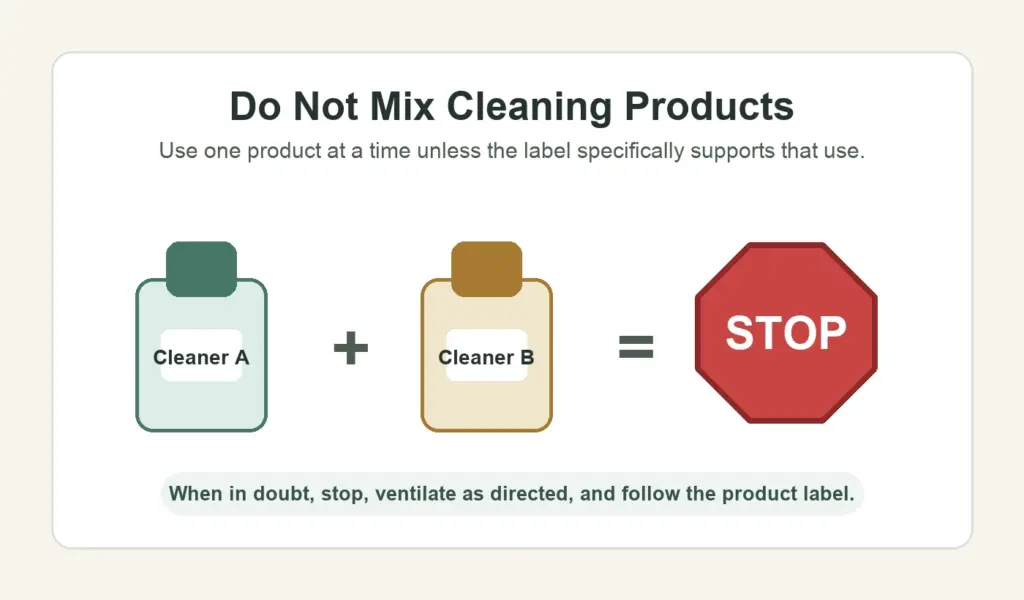 Do not mix cleaning products for pet urine cleanup diagram
