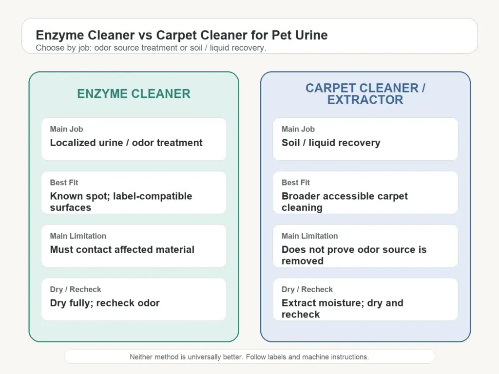 Comparison of enzyme cleaner and carpet cleaner for pet urine odor and soil