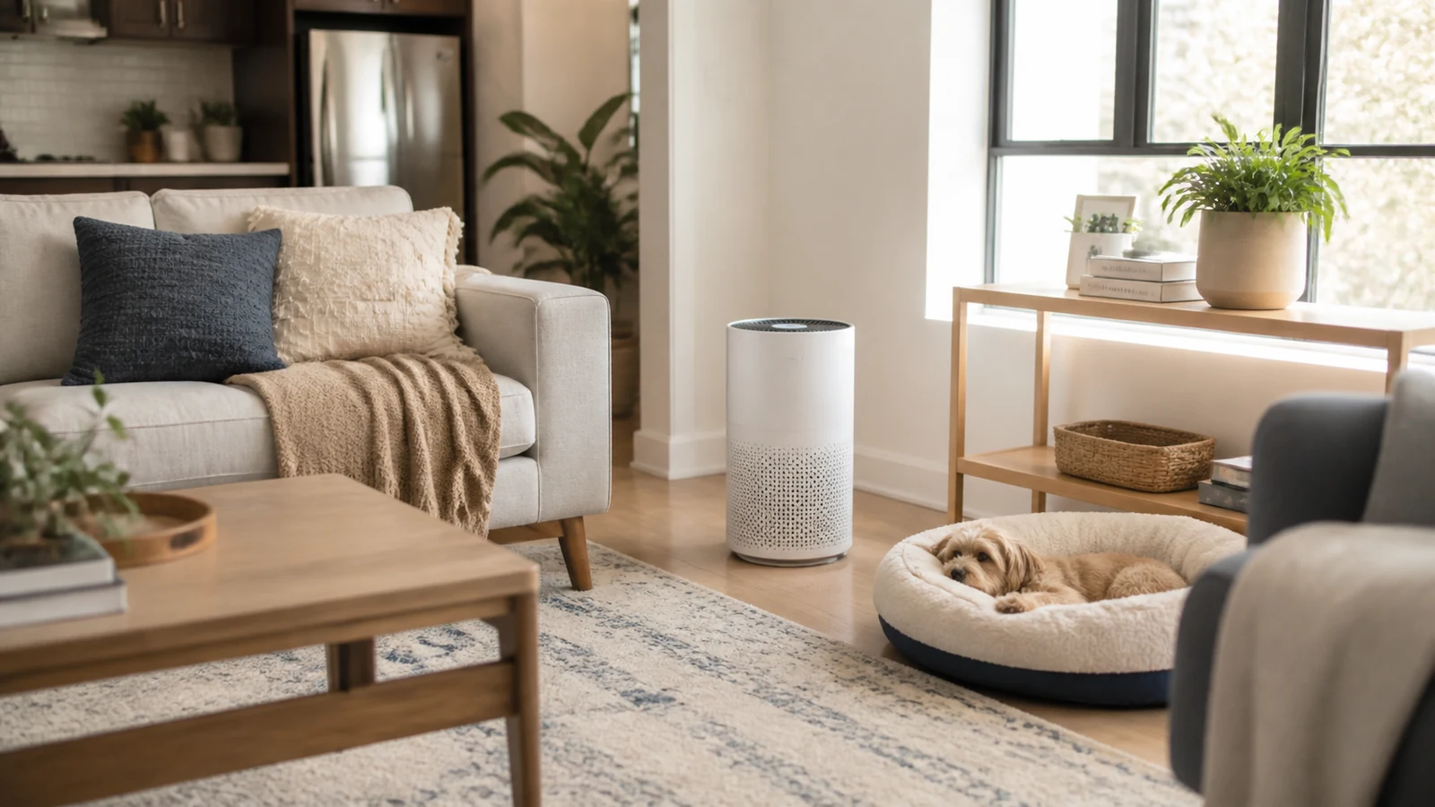 Air purifier in a small apartment for pet odor and dander control