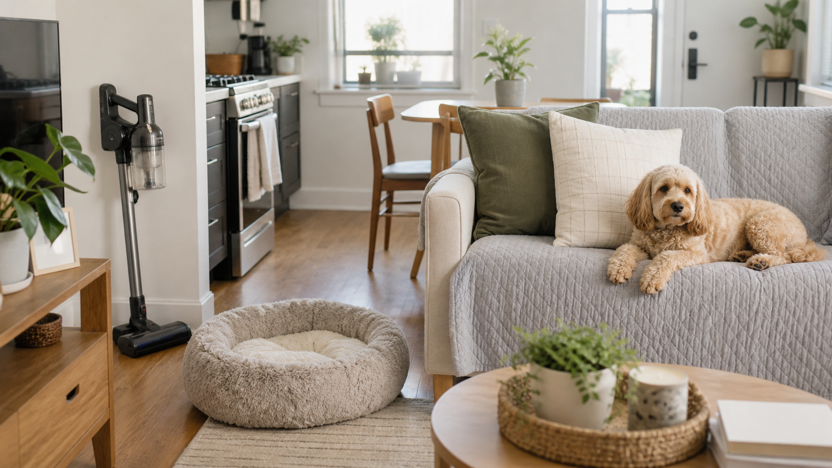 Pet odor source check in a clean apartment living space