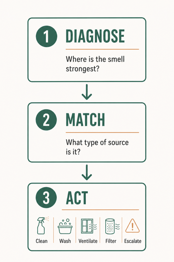 Diagnose, match and act framework for pet odor in apartments