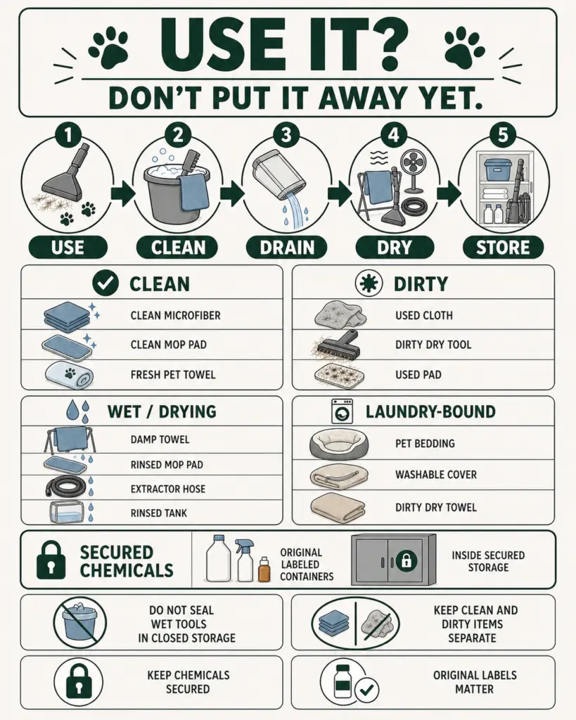 Pet cleaning tools clean drain dry and storage system
