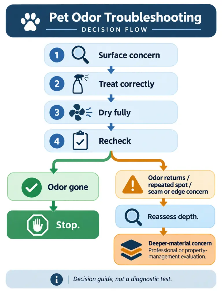 Decision guide for pet urine smell in carpet padding and deeper material concerns
