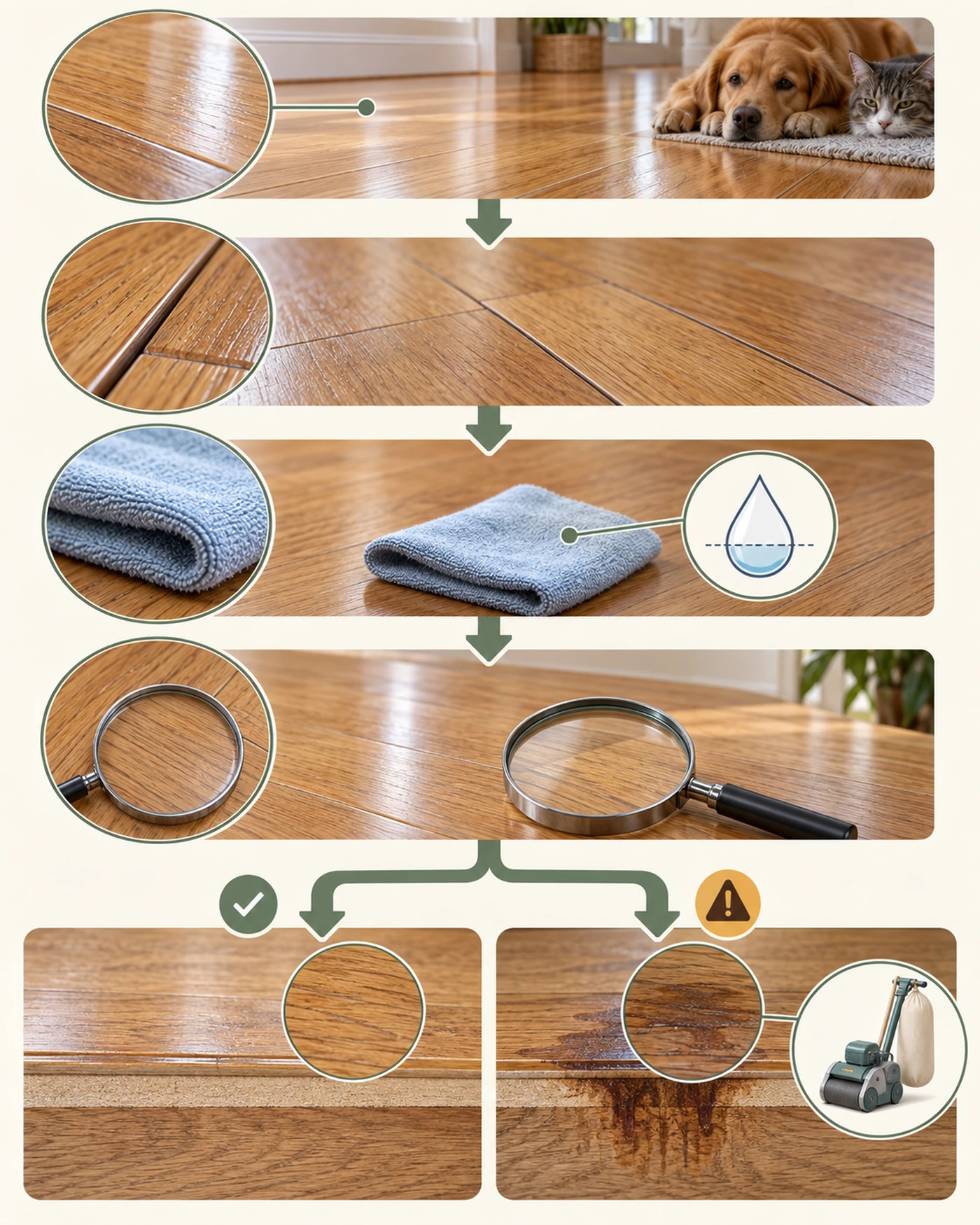 Hardwood pet urine cleaning decision by finish, seams, and penetration depth