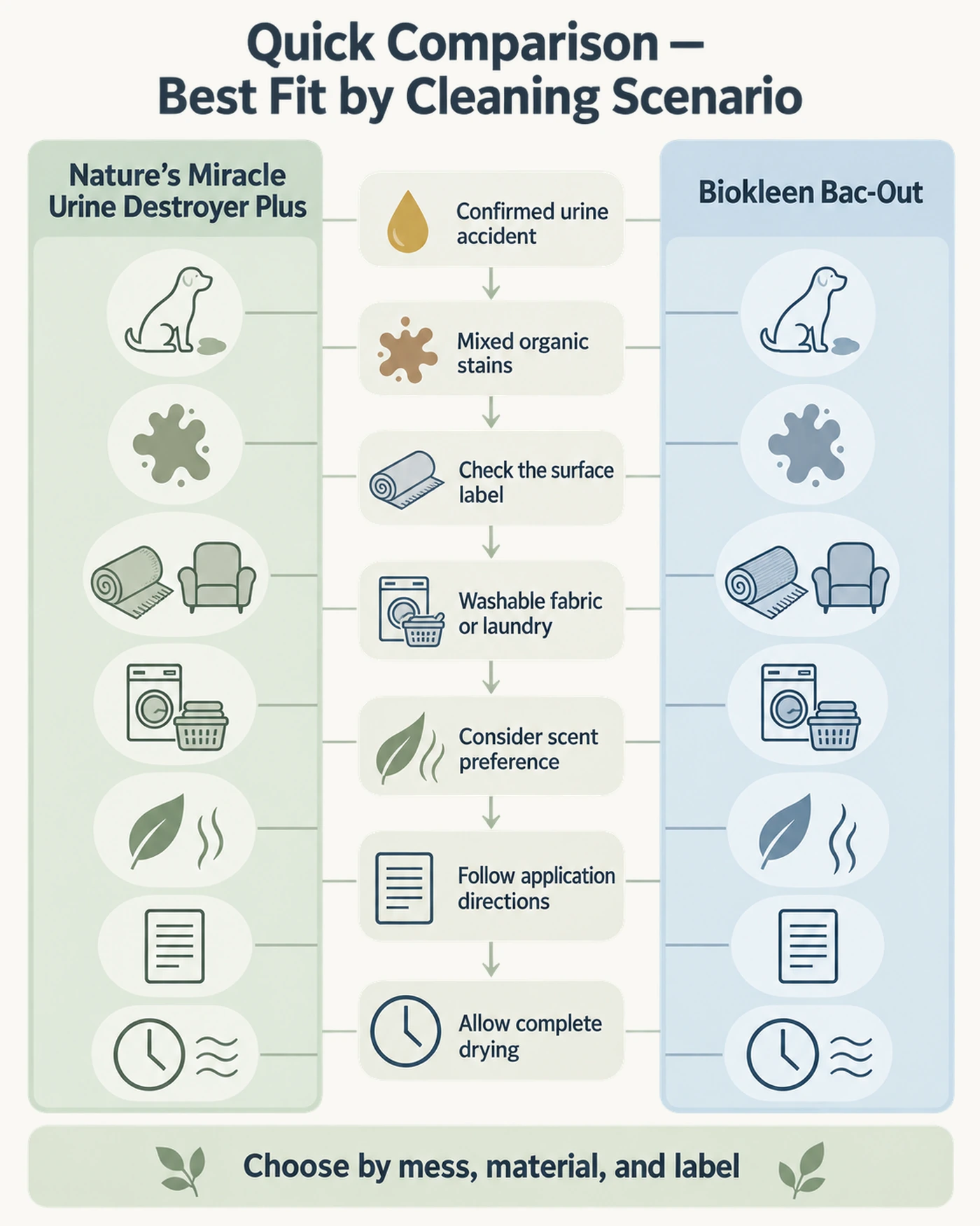 Comparison of Nature’s Miracle and Biokleen by pet stain cleaning scenario